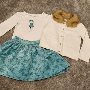 Janie &Jack Girls Teal/Cream Outfit Set